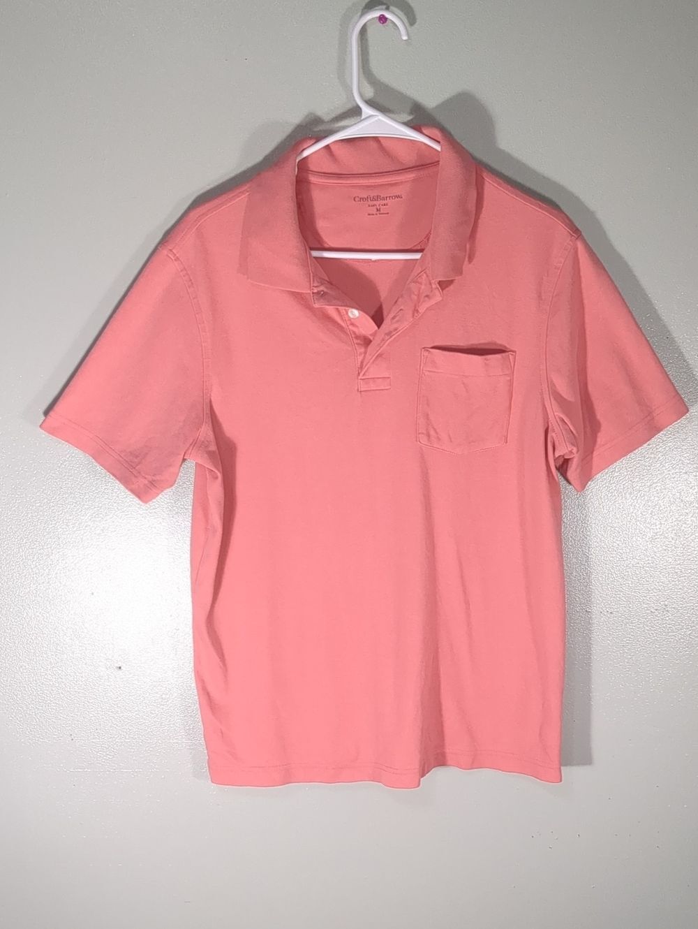 Croft & Barrow Salmon/ Coral Mens Polo Shirt with Chest Pocket,Sz M